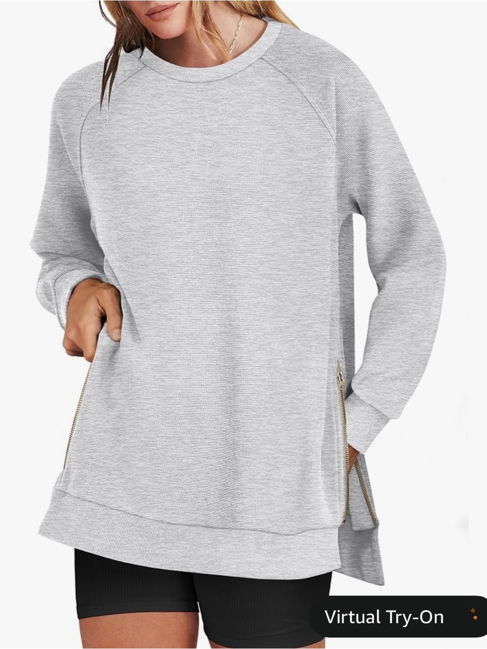 🩷 Relaxed Crewneck Sweatshirt in Light Gray Size L. Side zipper. Tunic.🩷